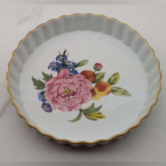 Royal Worcester England Pershore Floral Peony Fruit Pie Dish Plate Vintage - Picture 8 of 16